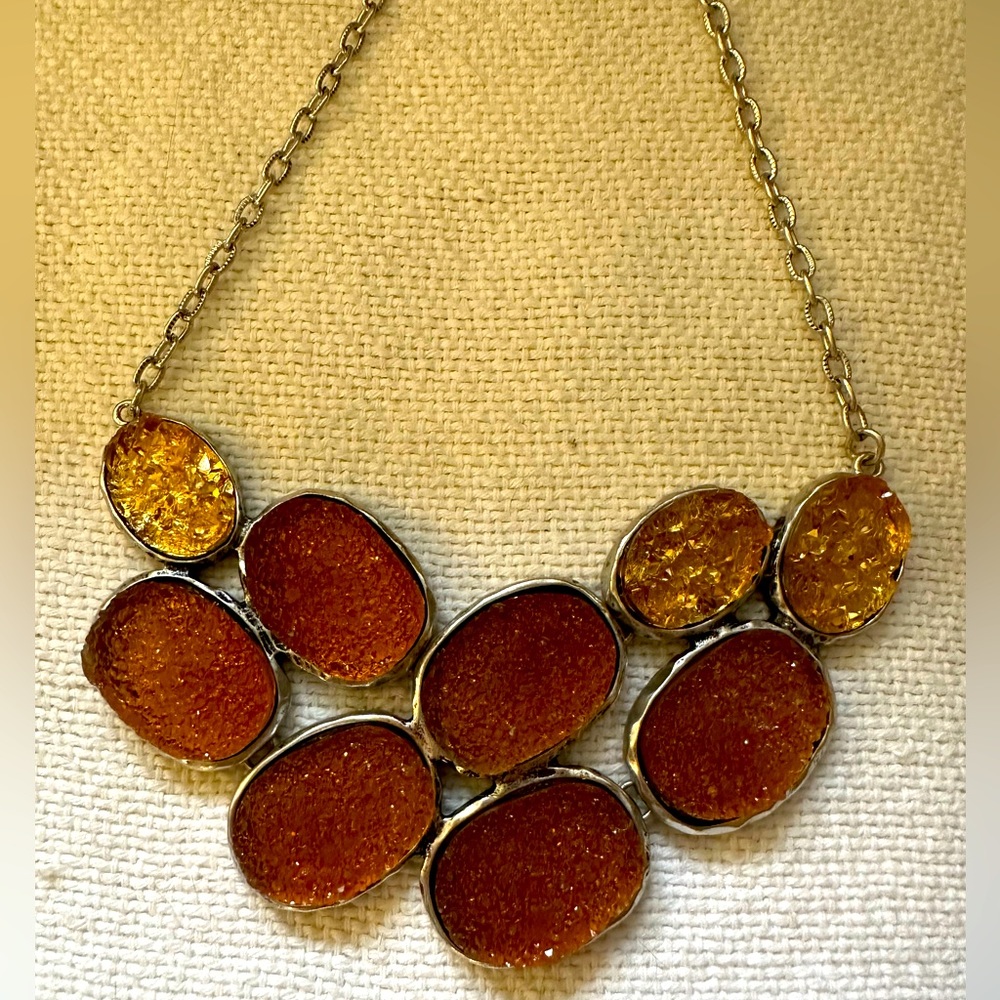 Macy’s - NWT - Large Druzy statement necklace amber like colour